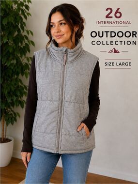 26 International Outdoor Collection Gray Quilted Puffer Vest Size Large